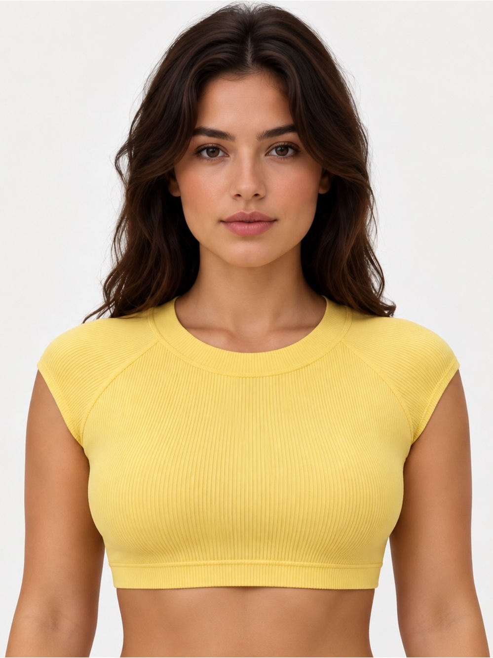 Women's Yellow Ribbed Top - Crop Swim Top